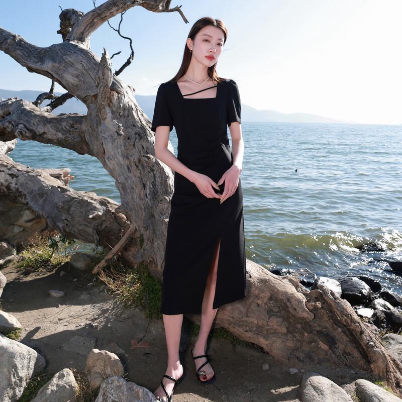 

French Retro Plus Size Square Neck Puff Sleeve Midi Dress S