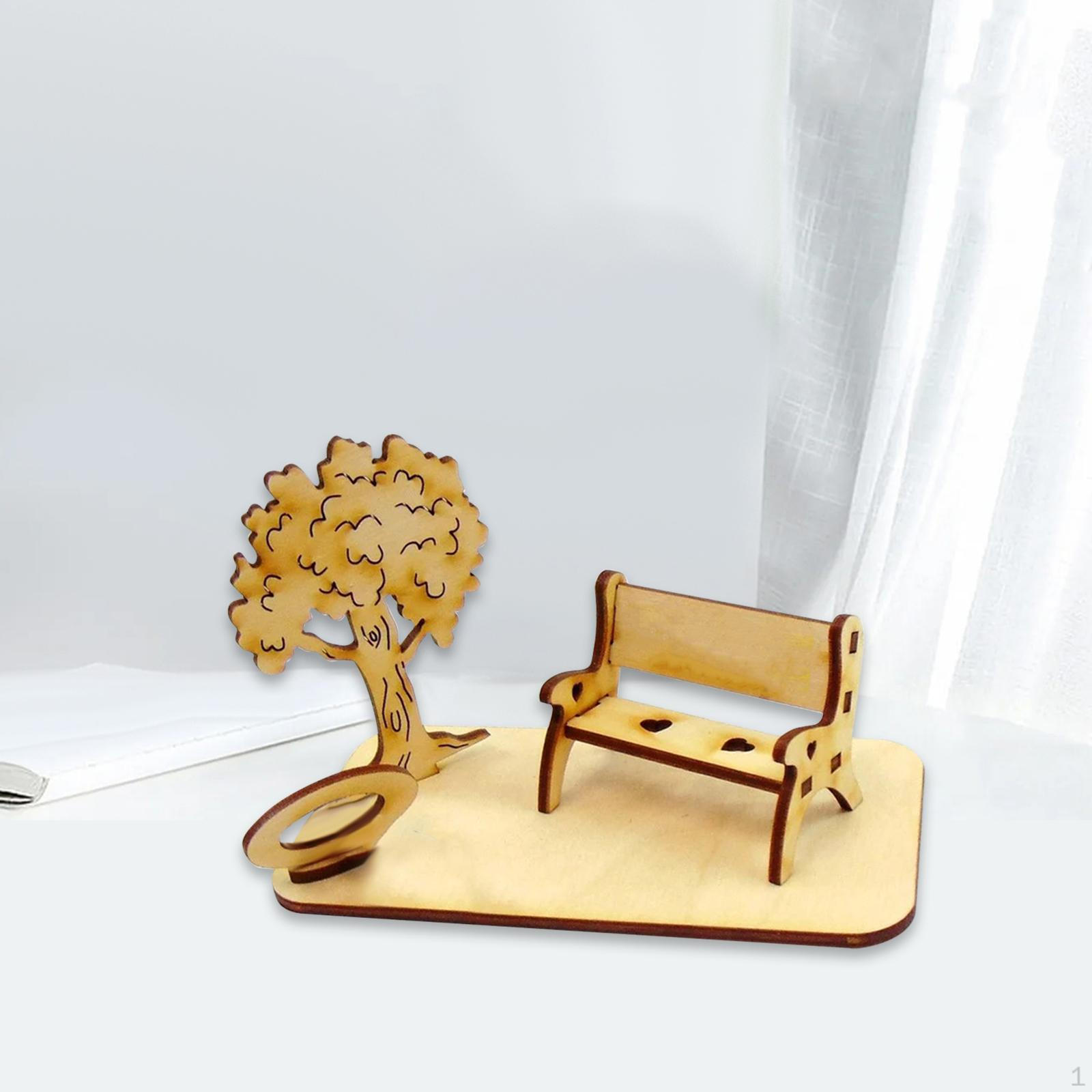 DIY Garden Tree Bench Ornament Miniature Figurine Decorative Craft Statue for