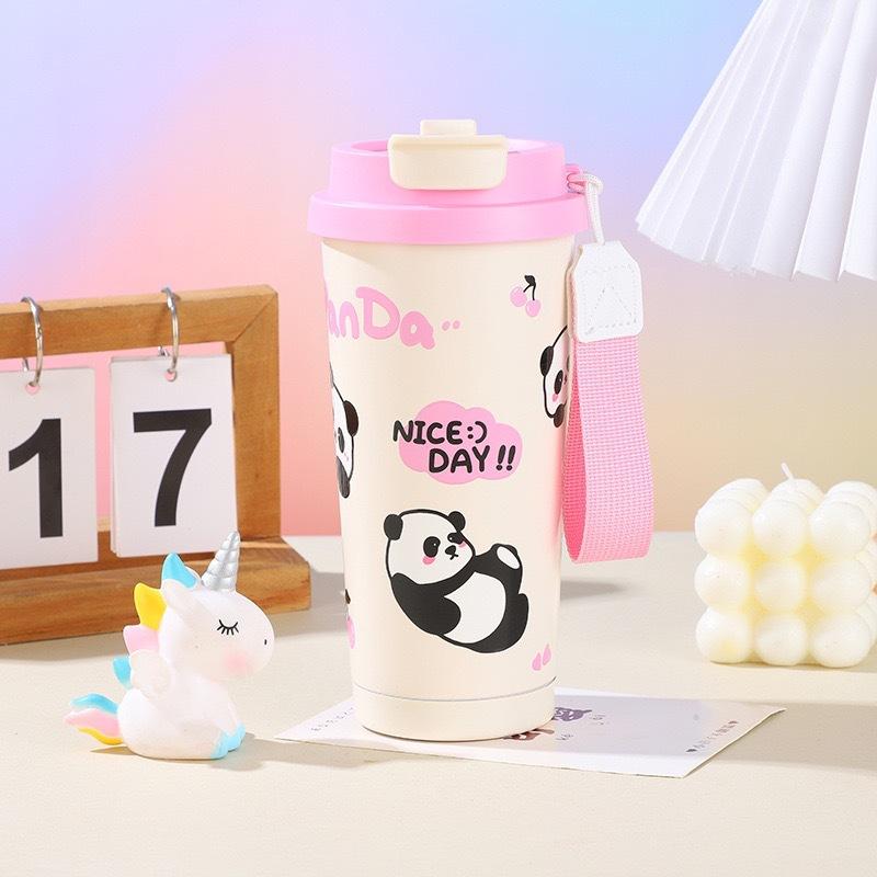 Water Bottle111 Thermos Cup Girls Lily of the Valley Coffee Cup Double Drink Straw Water Cup Gift Cup Panda