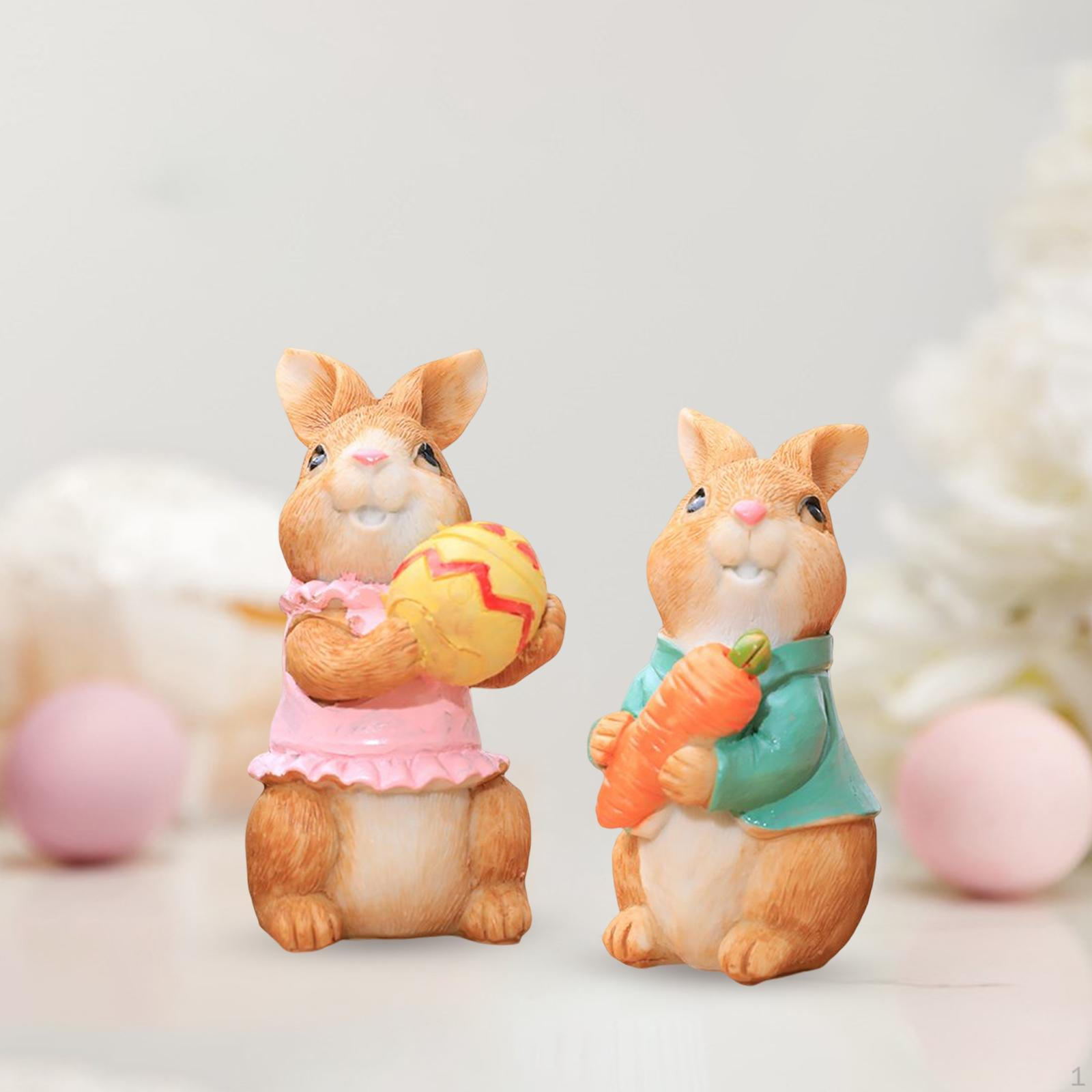

2x Modern Style Easter Statue Bunny Figurine Resin Sculpture Collectable Decorative Crafts for Home
