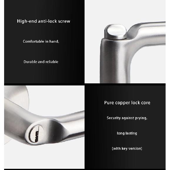 304 Stainless Steel Fire Door Fire Door Lock With Key Three-lever Handle Lock Replacement Ball Lock Bathroom Keyless Door Lock