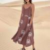 Women's Casual V Neck Dot Print Sleeveless Pocket Suspender Dress