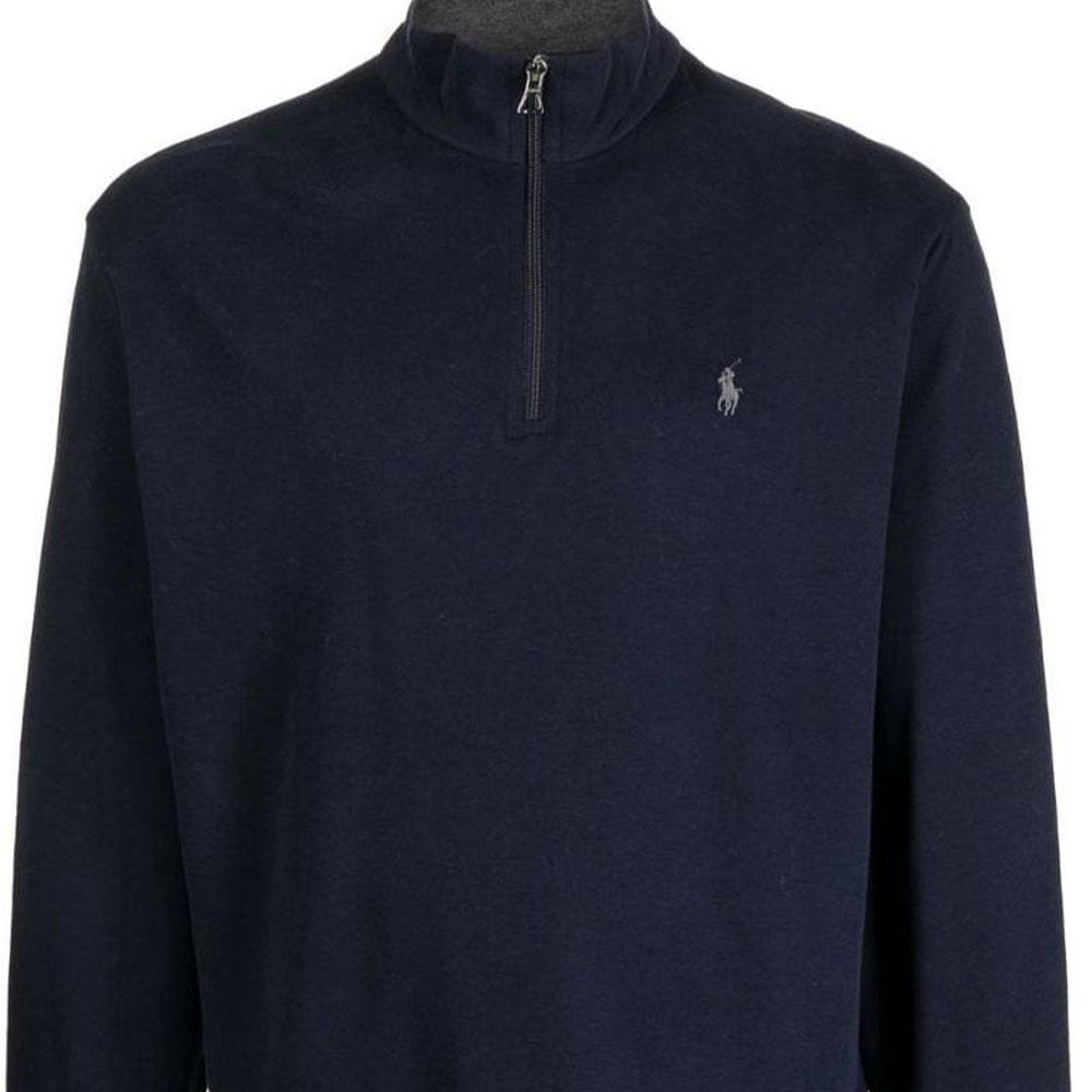 Polo Ralph Lauren FW22 Einfarbiges Sweatshirt mit kleinem gesticktem Pony Halb-Reißverschluss Herren Sweatshirt Marineblau 710812963-003