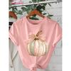 Women's casual short‑sleeved round‑neck top T Shirt ‑ Cartoon pumpkin pattern print Pink and blue glitter design Lightweight summer and spring