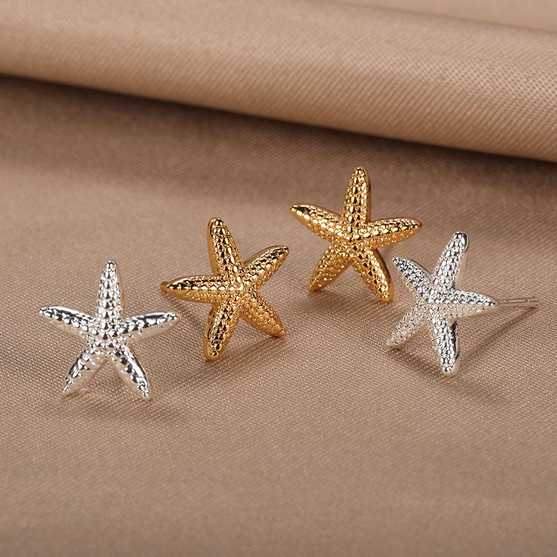 Simple Starfish Shell Stud Earrings for Women Aesthetic Mini Pearl Asymmetric Earrings Summer Beach Holiday Charm Jewelry Gifts