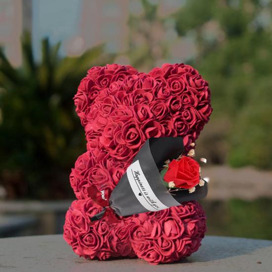 Cute Bear Artificial Rose Flower with Gift Box Valentine's Day Gifts for Mom Wife Grandma Girlfriend Sister In Mother's Day Birthday Anniversary