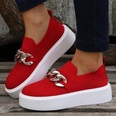 Plus Size Shoes for Women 36-43 Metal Chain  Flat Shoes Mesh Breathable Loafers Autumn Non-slip Casual Sheos