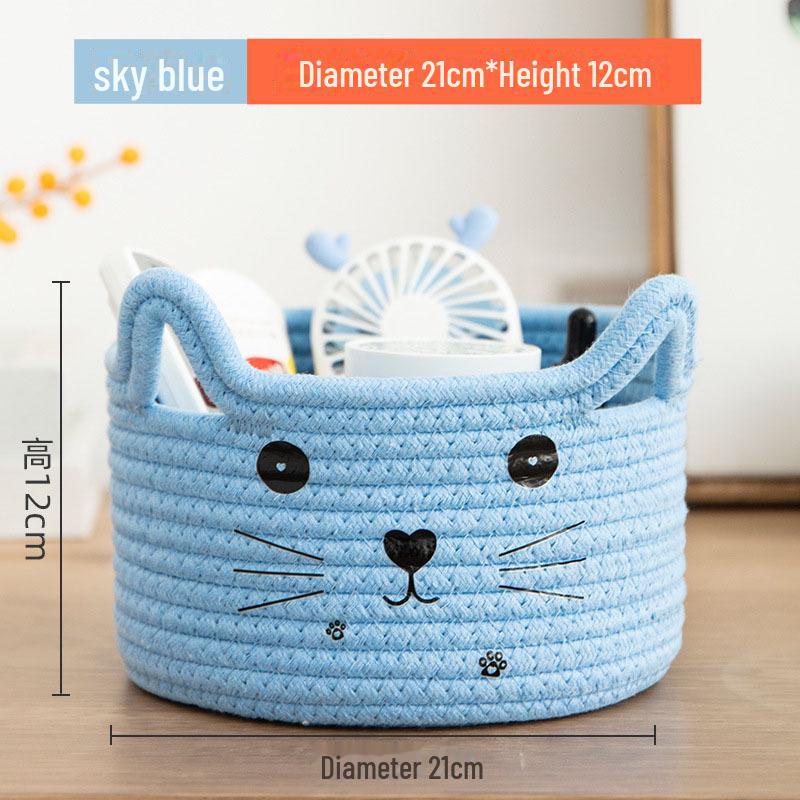 Colorful Cat Cotton Rope Storage Basket for Cosmetics, Toys, Keys & Books