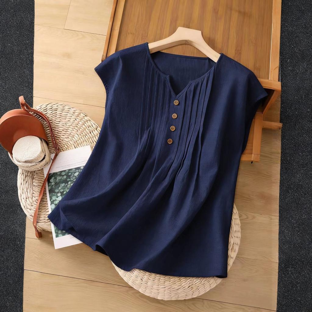 Women's Fashionable Multi-Color Loose Casual Button Cotton Linen Top