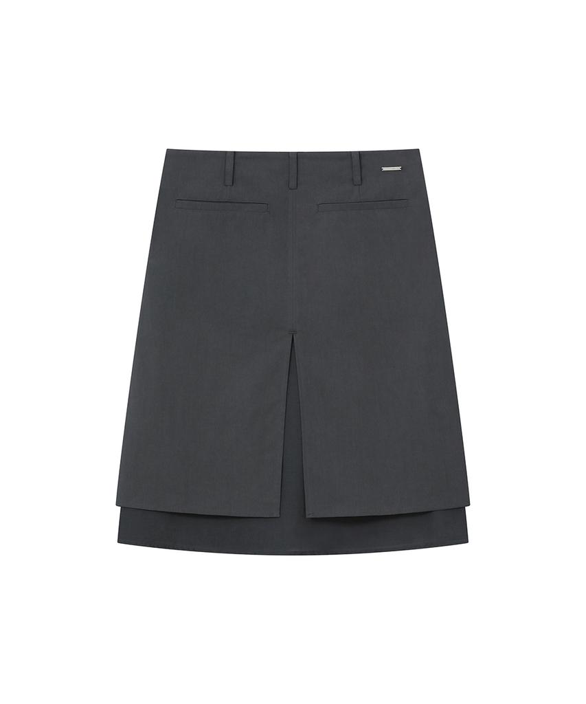 Miseki Seoul Side Sheer Layered Midi Wrap Skirt Charcoal