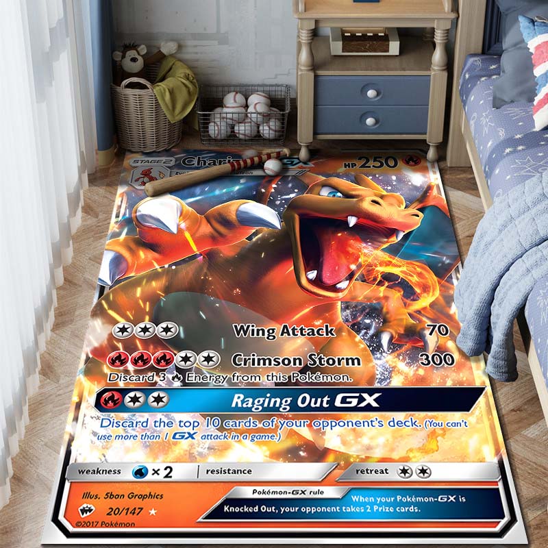 1 ks Karta Pokémon s potiskem Charizarda Koberec pro domácnost Obývací pokoj Ložnice Dětský pokoj Dekorace Protiskluzová podložka na podlahu Koberec do herní zóny Dárky
