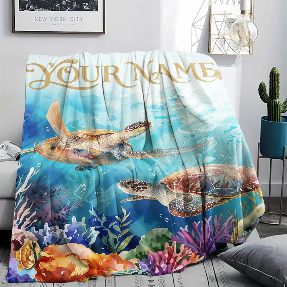 1PC Custom Name Golden Sea Adventure Patterned Flannel Blanket Suitable For All Seasons for Home Decor Warmth and Comfort Gifts Holiday Present_lx