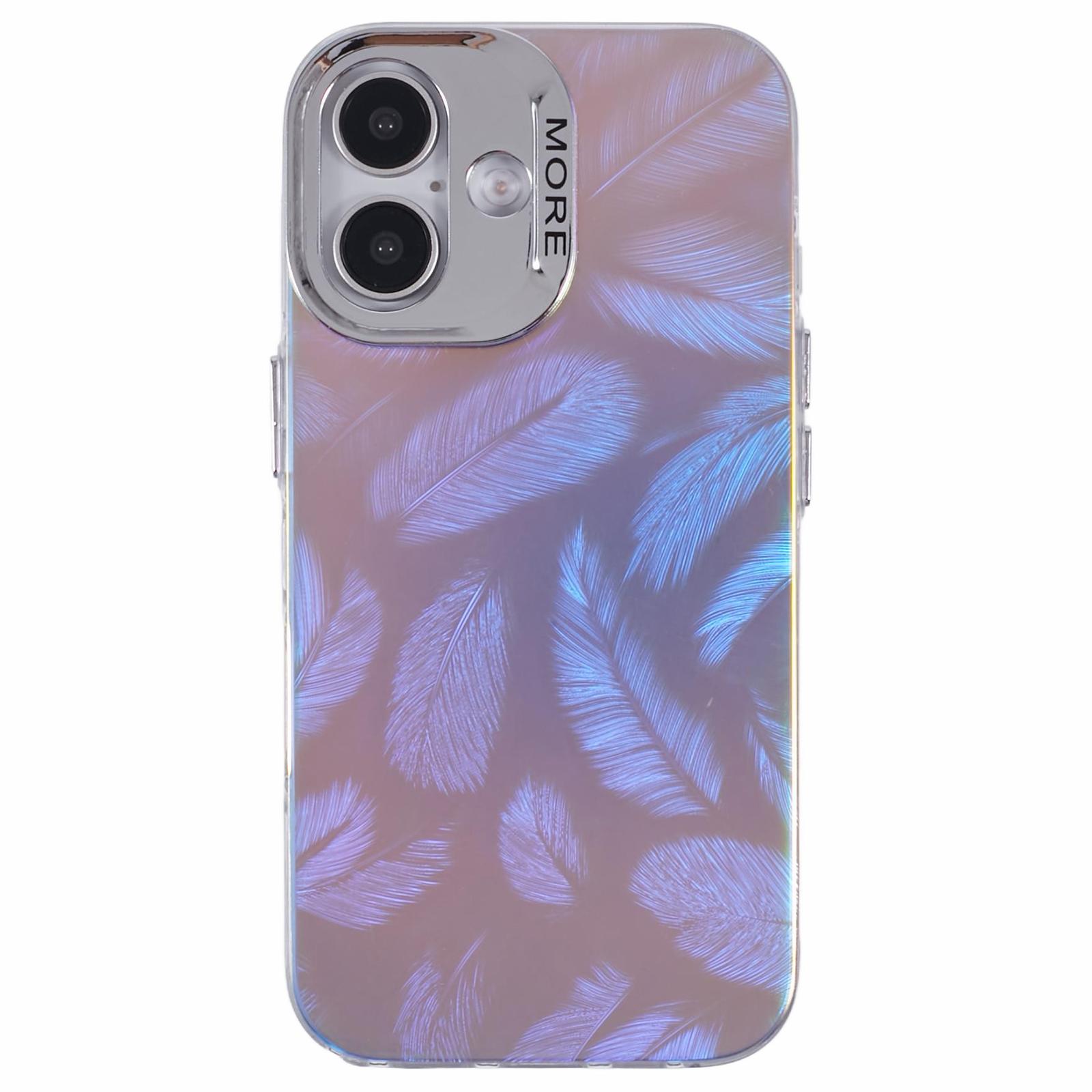 

For iPhone 16 Plus Case Silicone+PC IMD Laser Texture Matte Phone Cover AK1