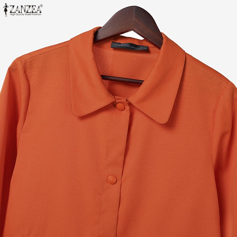 ZANZEA Women Casual Turn Down Collar Loose Long Sleeve Blouse