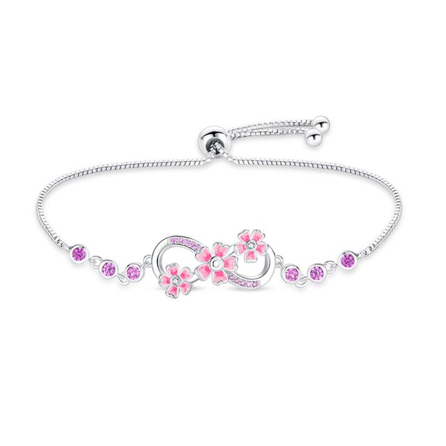 Bracelet Silver 925 Original Adjustable Fantasy Lucky Symbol Pink Flower Zircon Bracelets Fit DIY Charms Birthday Jewelry Gifts