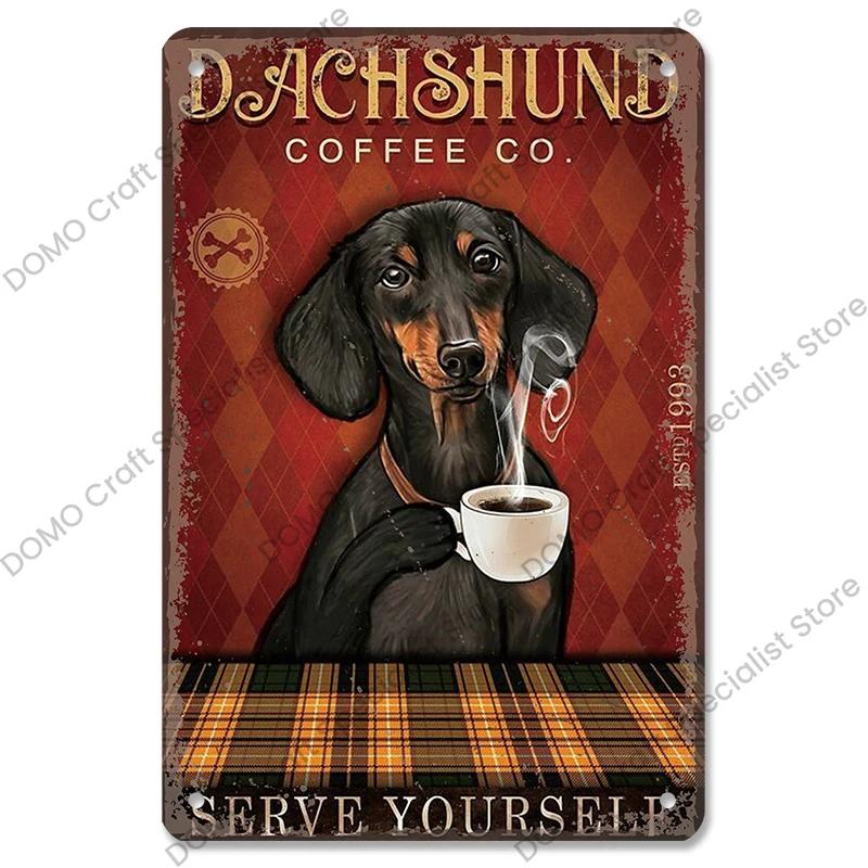 Pet Dog Dachshund Plaques Vintage Metal Plate Drink Coffee Wine Read Book Metal Tin Signs Wall Decor for Bar Pet Shop House
