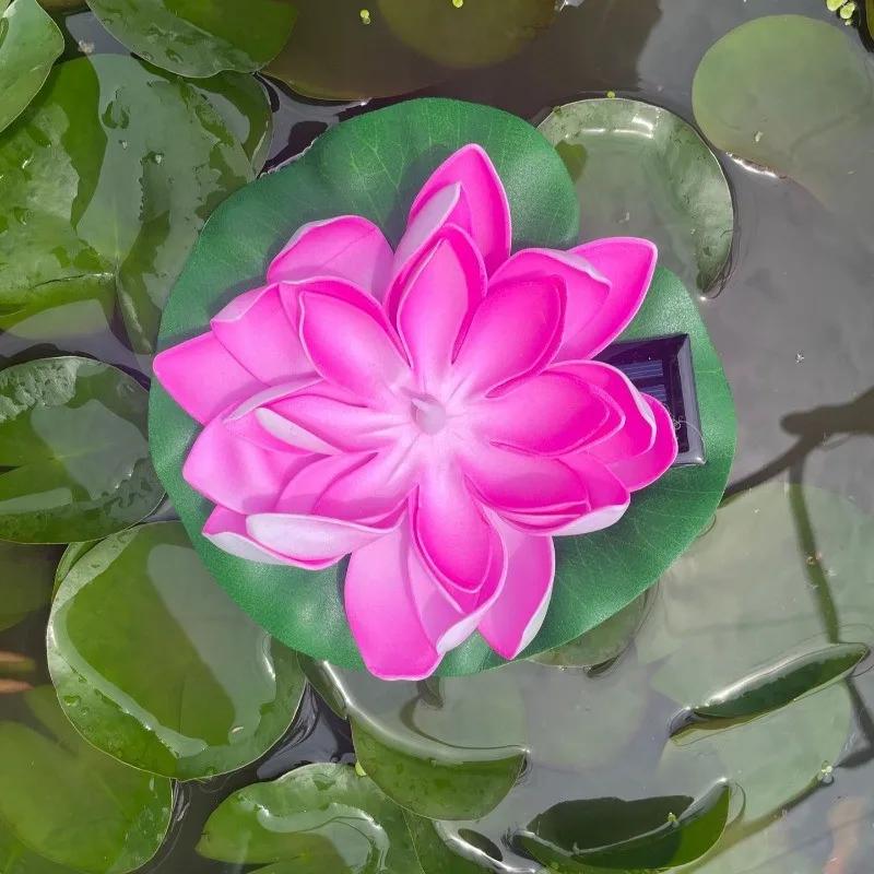 LED Solar Lamp Simulation Lotus Outdoor Waterproof Pond Floating Decoration Light Yard Pond Garden Colorful LED Wishing Lantern
