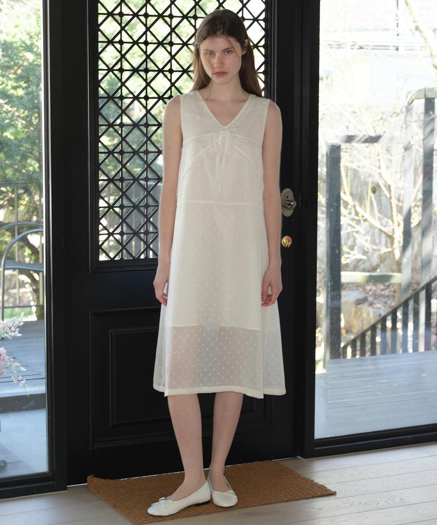 MARGARIN FINGERS Polka Dot Chiffon Dress (Cream)