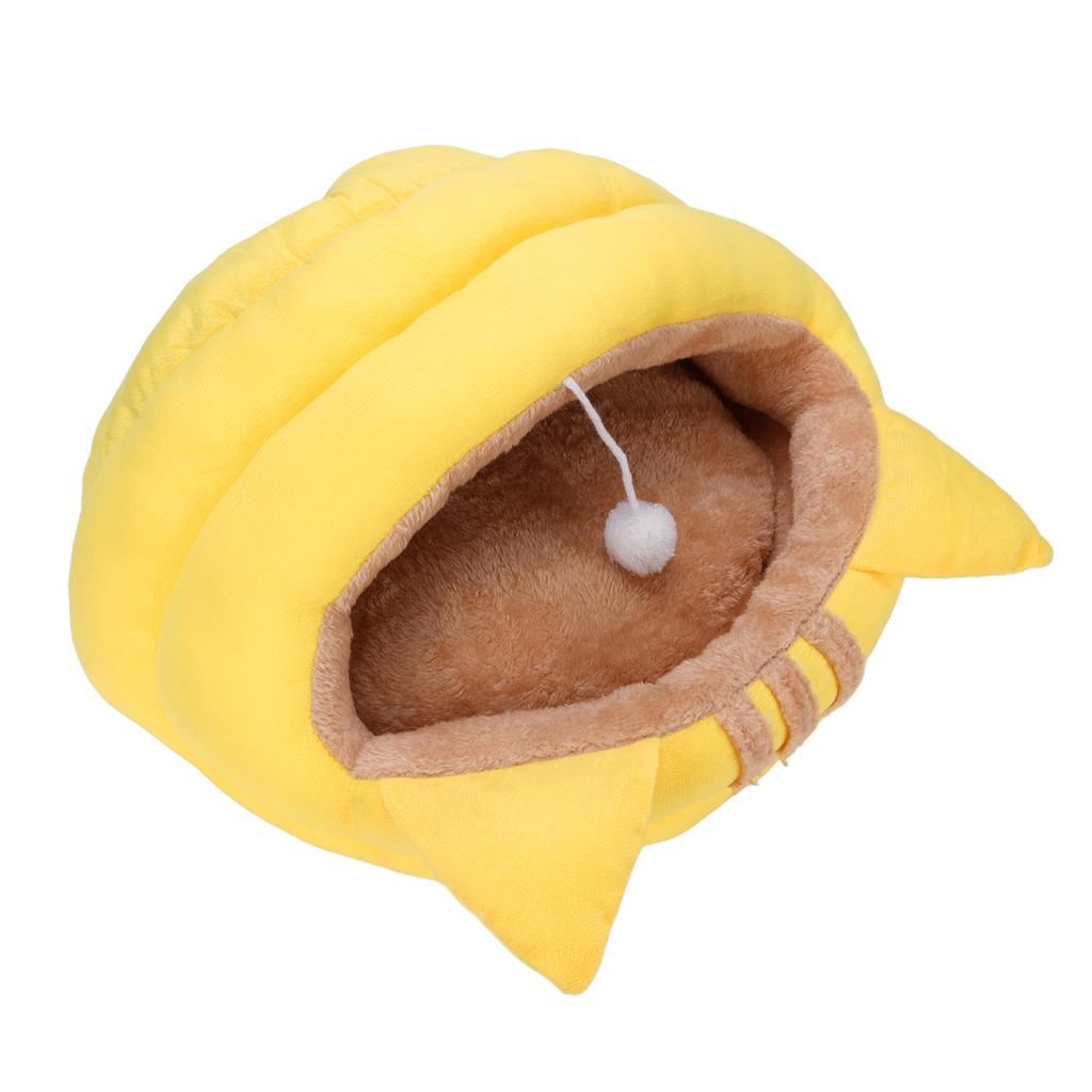 Kocia Jaskinia Półzamknięte Ciepłe Legowisko dla Zwierząt Odpinany Kreskówkowy Dom Zwierzęcy na Jesień i Zimę Żółty L