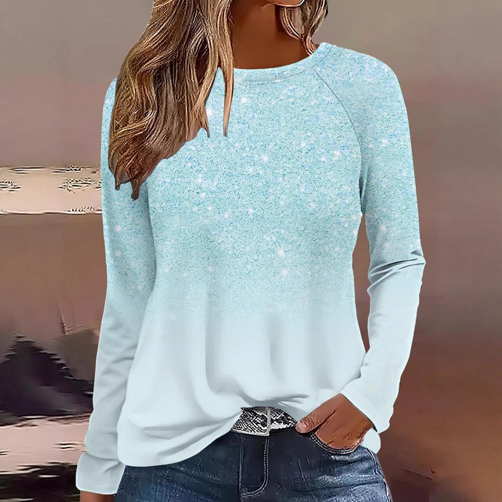 Women's Autumn and Winter 3D Printed Crew Neck Long Sleeve T-Shirt Fashion Versatile Breathable Trend Casual