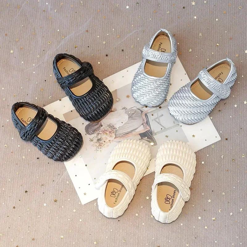 Kids Flat Shoes Soft Sole Girls Performance Dance Shoes Solid Color Sweet 2025 New Fashion Children Leather Shoes Black Trendy