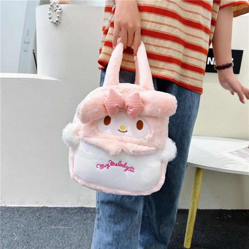 Adorable Cartoon Sanrio Plush Tote Bag Featuring Kuromi And Melody For Kids