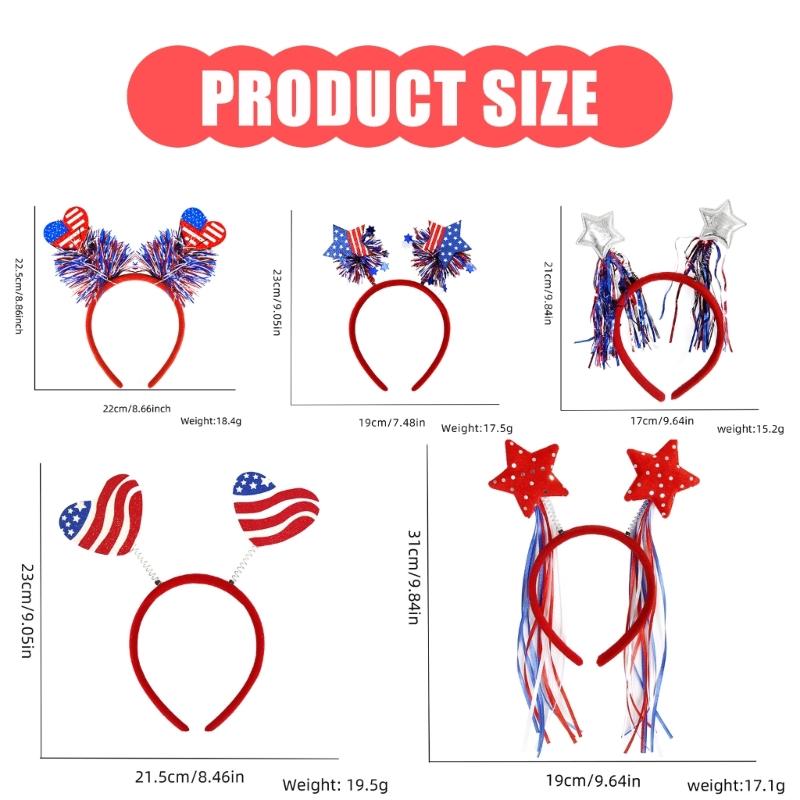 Independence Day Headbands With Double Heart Design And Stripes July 4th Parades Headbands Hair Decors For Celebrations