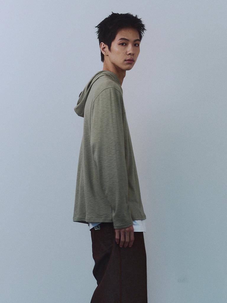 Gijunmaen Snug Knit Hood Tee Khaki