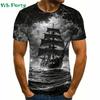 Pattern Print Mens Clothing T Shirt for Men Short Sleeve Tee Gym Clothing Men Male T-shirt Pirate Ship Print Clothes