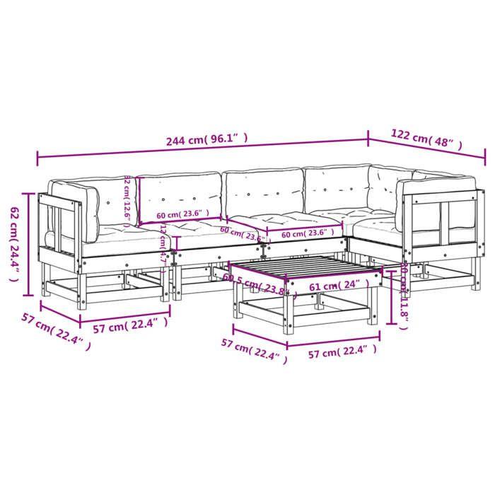 VidaXL Salon de Jardin avec Coussins 6 pcs, Canapés avec Dossier et Accoudoir, Ensemble de Meubles avec Table Basse Patio 3185984