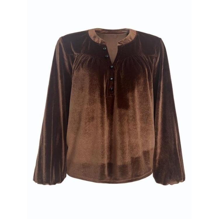 V Neck Vintage Lantern Sleeve Blouse Casual Loose Pullover Top Womens Long Sleeve Shirt Solid Color Spring Autumn