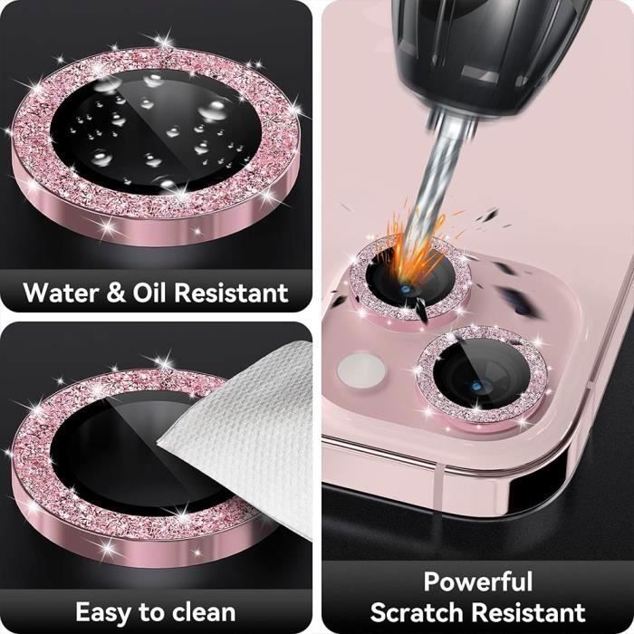 Film de Protection - pour iPhone 15 - 15 Plus - Verre Trempé - Aluminium Brillant Rosé - Anti-Rayures