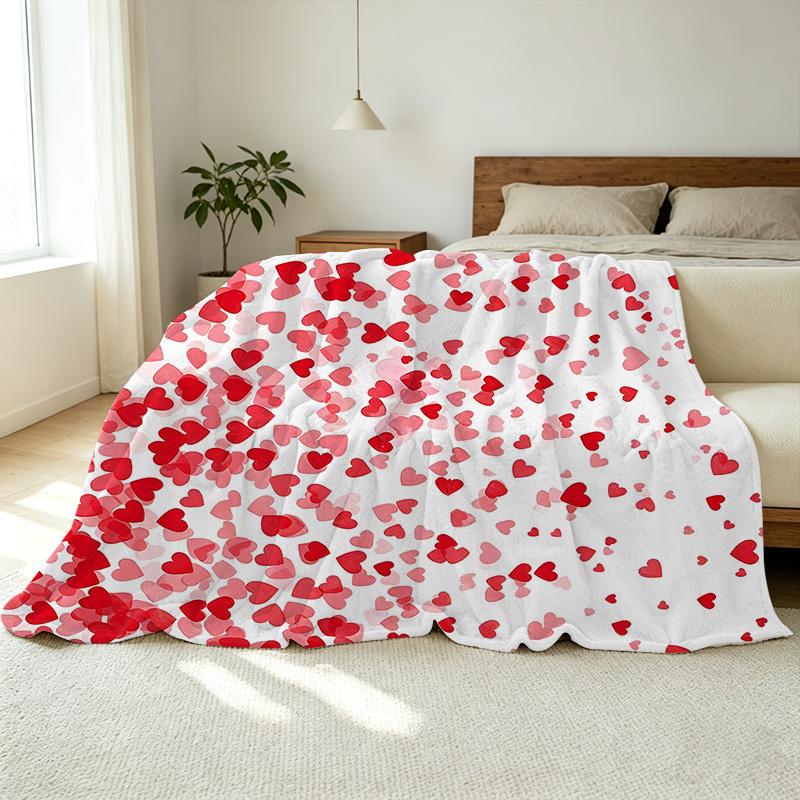Lightweight Flannel Throw Blanket, Soft Cozy Heart Pattern Blanket, Warm Plush Home Decor Throw, Ideal Valentine's Gift for Couch & Bed