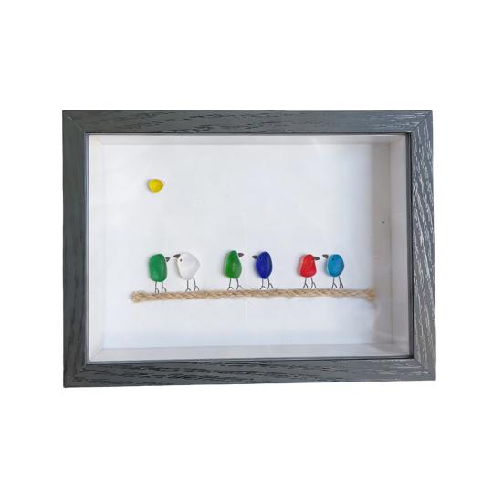 Sea Glass Photo Frame Home Decor 7.6 Inch Handmade Sea Glass Birds Artwork Wooden Frame Unique Sea Glass Art Decoration Housewarming Gift for Friend