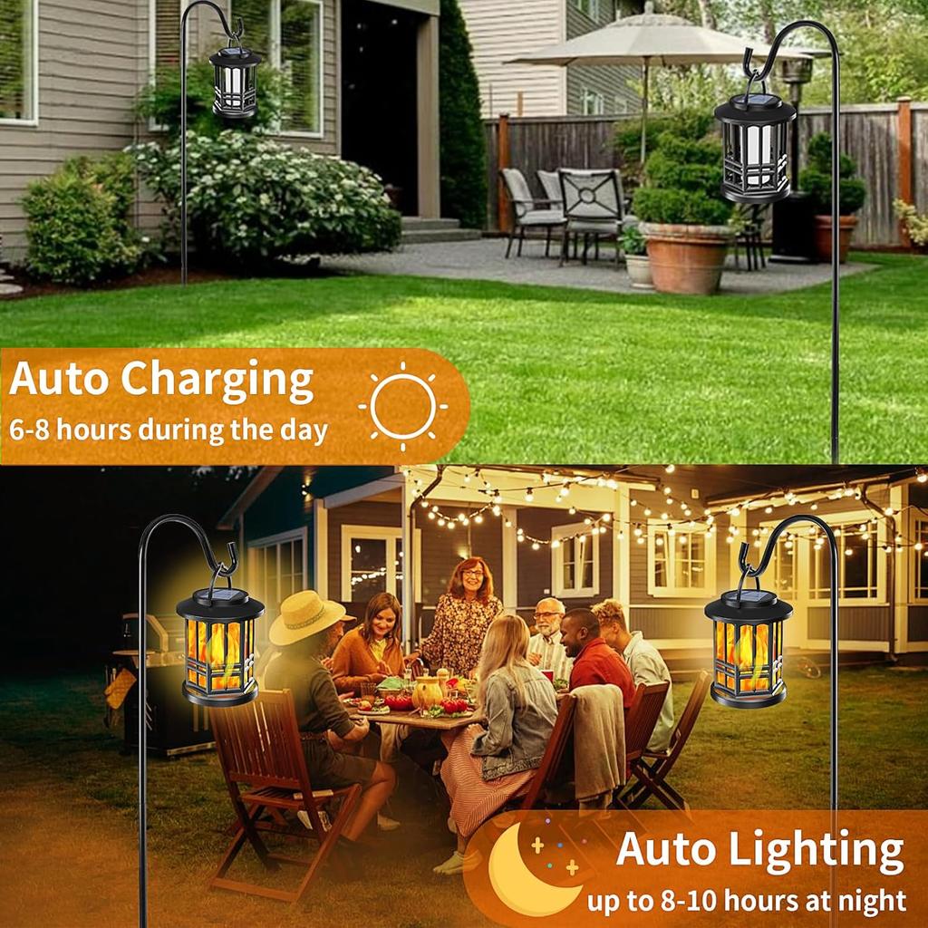 Solar Outdoor Lanterns Waterpoof,Flame Flickering Effect for Outdoor Garden, Pathway, Lawn Landscape Decorations