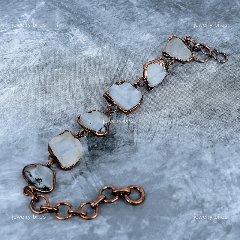 Fancy White Rainbow Stone Copper Hook Handmade Electroformed Friendship Bracelet VP-117