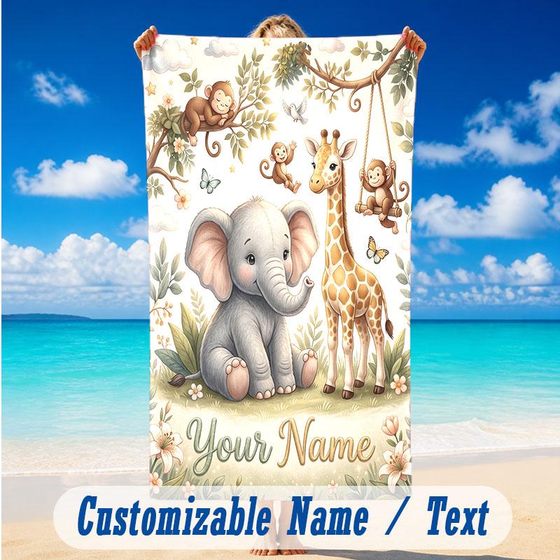Adventure Journey Theme Beach Towel Personalized Custom Name & Text Soft Quick Dry Beach Towel for Swimming Travel