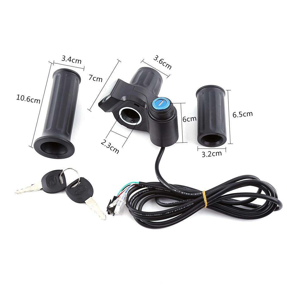 Electric Throttle Grip for Scooters, Voltage Indicator, Key Locker, Compatible with 12 - 84
