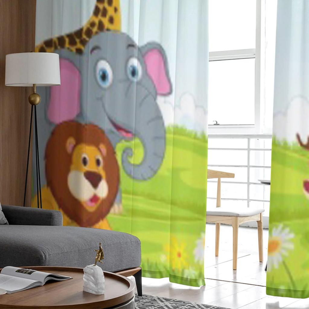 Animal Cartoon In The Jungle Tulle Sheer Curtains for Living Room the Room Bedroom Kitchen Decoration Voile Organza Curtains