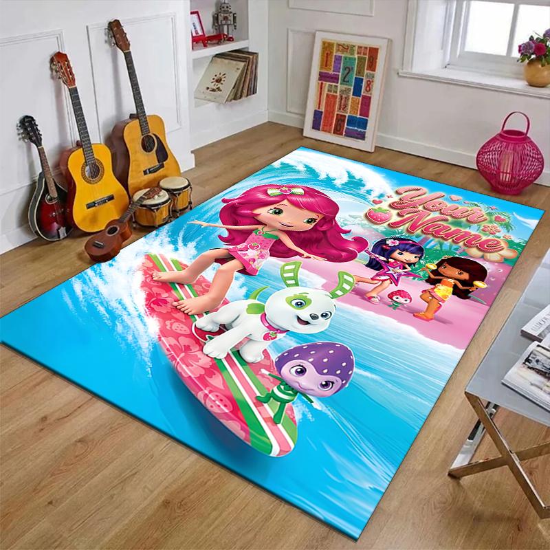 Princess Strawberry Design Area Rug Personalized Name- Non-Slip, Soft & Cozy Floor Mat for Living Room, Office - Indoor/Outdoor Carpet