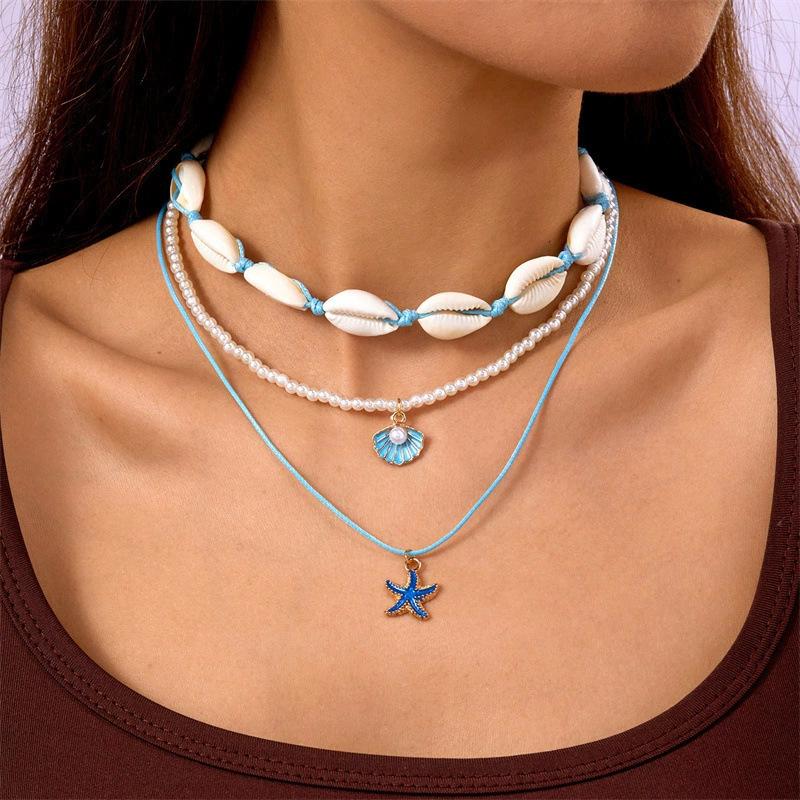 Accessories Hawaiian Vacation Beach Shell Necklace Ocean Shell Double Stacked Necklace Collarbone Chain