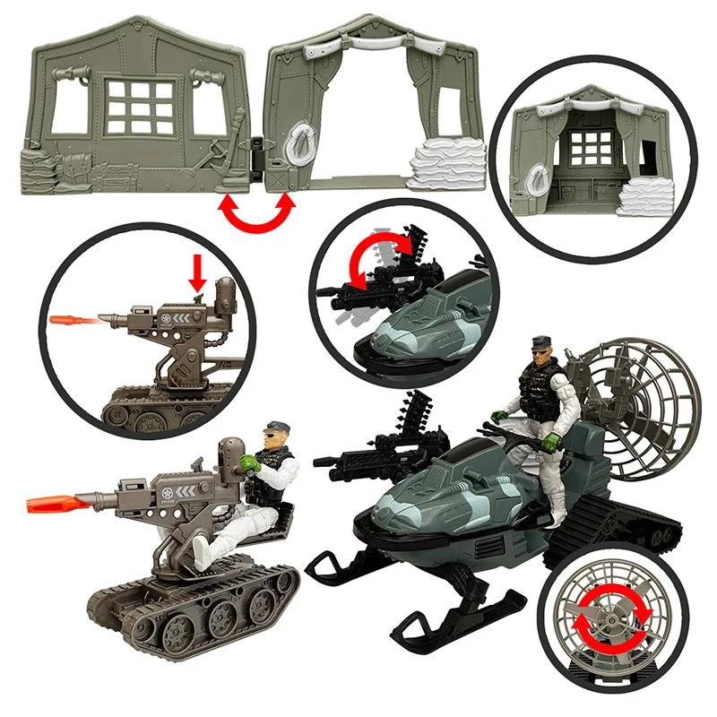 DIY Special Army Forces Playthings With Military Tents Snowmobile Tank Military Weapon Parts Camouflage Soldiers Play For Boy Gifts