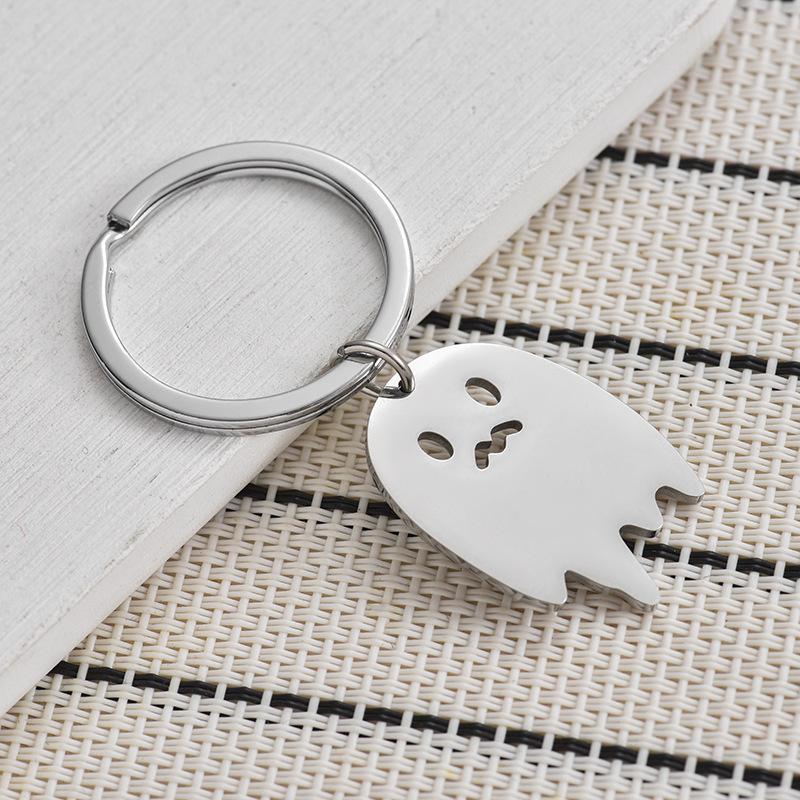 Cute Ghost Stainless Steel Keychain Creative Cartoon Design Stylish Bag Pendant Practical Lightweight Daily Key Accessory