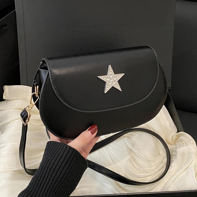 2025 New Temperament Fashion Design Single Shoulder Crossbody Foreign Style Solid Color Four-pointed Star Portable Texture Crossbody Bag Female