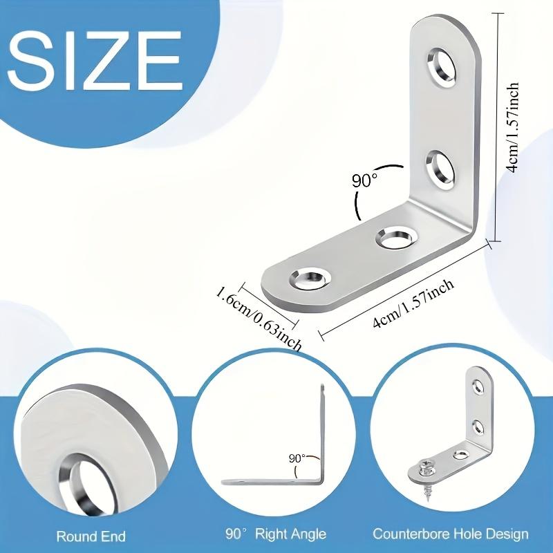 Stainless Steel L-Bracket Set - 1.57x1.57 Inch Angle Iron Fixtures for Wood Shelves, Chairs, Tables, Dressers