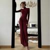 Womens Fall Winter Slim Fit Dress High Neck Long Sleeve Split Elegant Fashion Party