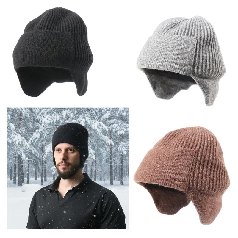 Knit Brimless With Solid Color Earflaps Design Soft Acrylic Winter Pullover Hat For Unisex Adults Teens Daily Cycling Wear