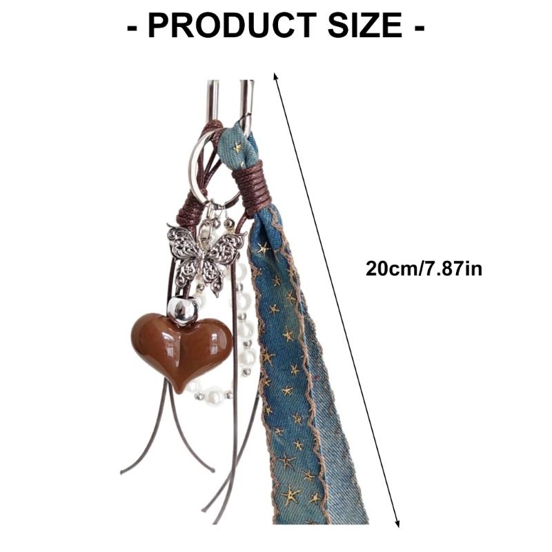 Portachiavi Corda Intrecciata Denim Ciondolo a Forma di Cuore per Borsa Fascino Accessori Moda per Zaino, Borsa a Mano, Portamonete Decorazioni Regali