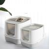 Large Cat Toilet Split Litter Box Tray Fully Enclosed Activated Carbon Deodorization Greyish White