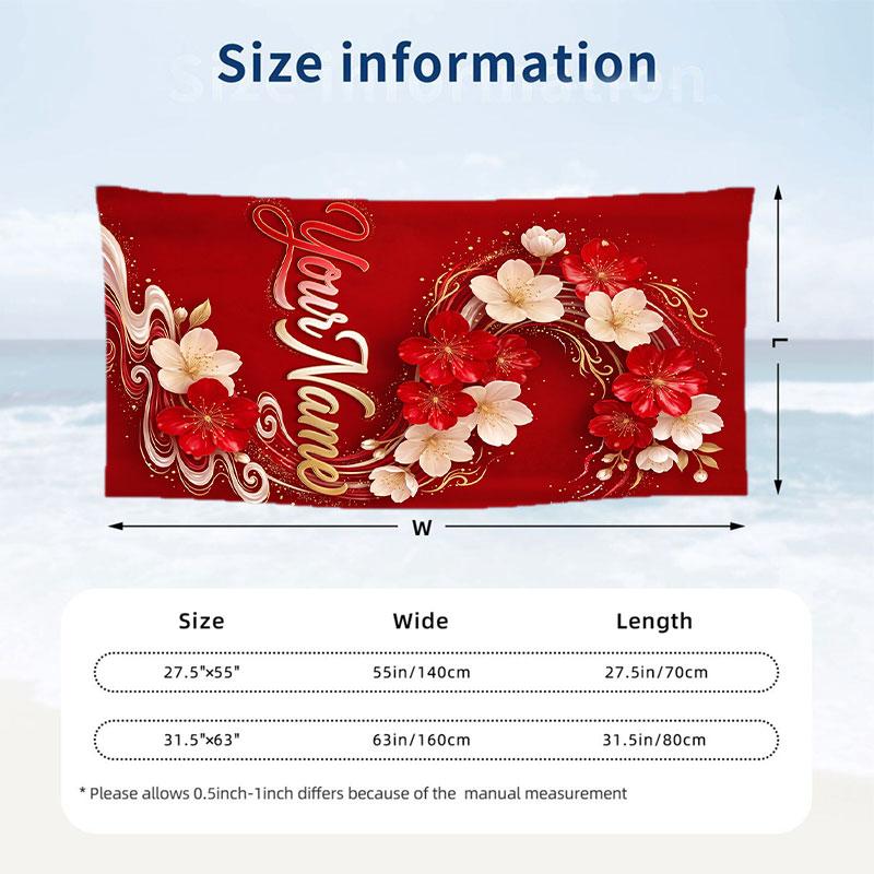 Floral Garden Theme Beach Towel Personalized Custom Name & Text Soft Quick Dry Beach Towel for Swimming Travel